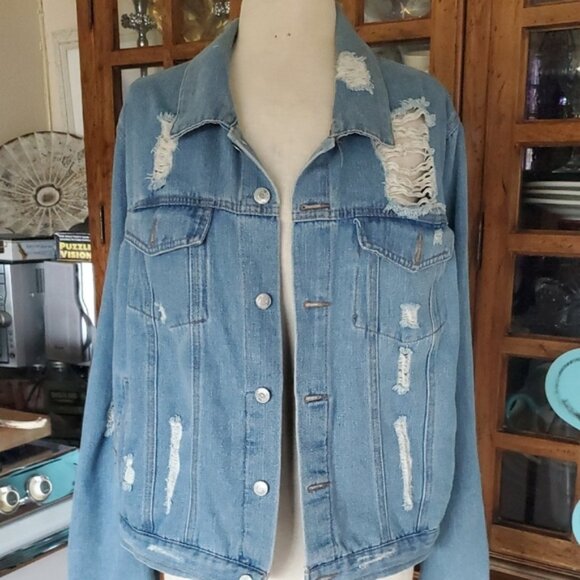 Ci Sono Blue Distressed Jean Jacket - Picture 1 of 9